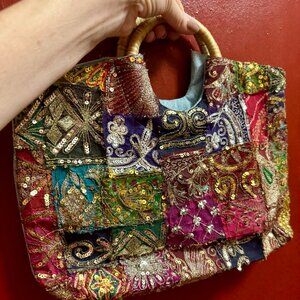 Handmade embroidered small vintage purse bag